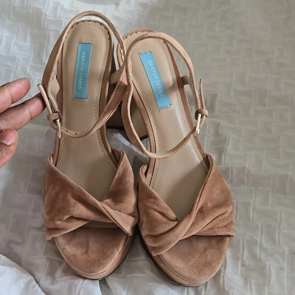 Draper James Tan Paloma Leather Platform Heels with Ankle Strap Summer Shoes
